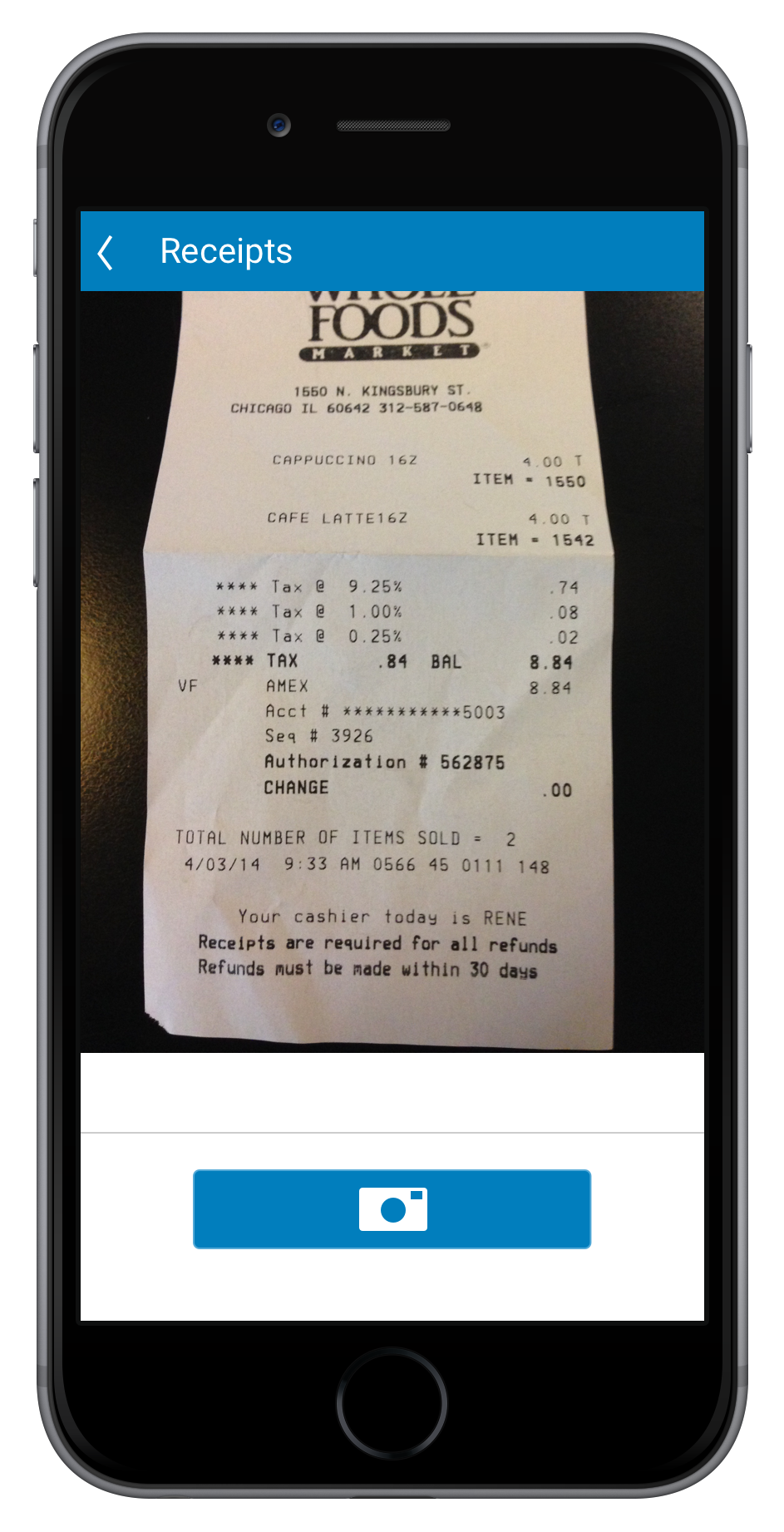 Bento mobile — capturing a photo of the receipt against the transaction